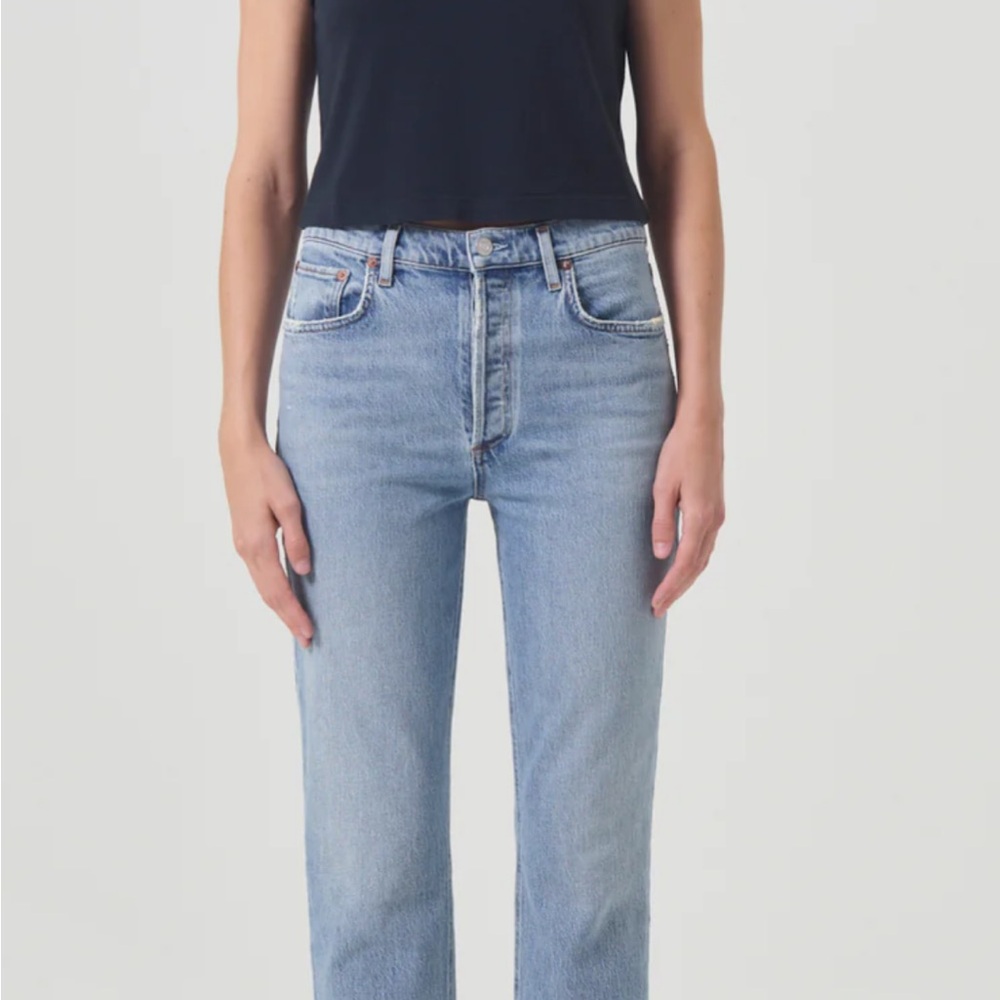 Agolde Blue Cropped Ankle Jeans with Vintage Wash